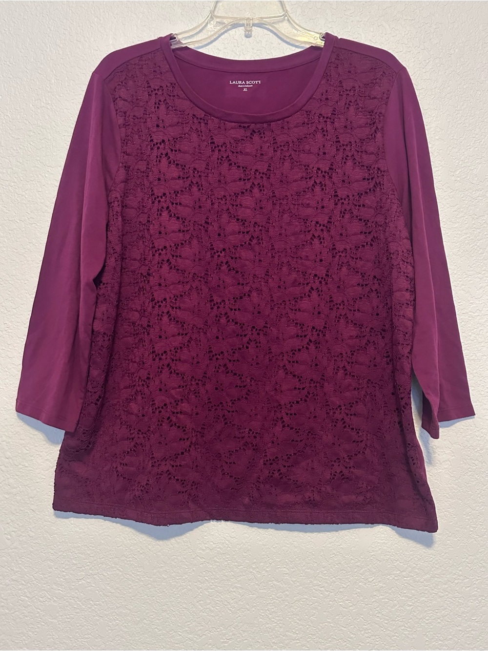 Laura Scott Plum Lace-Front Long Sleeve Tee